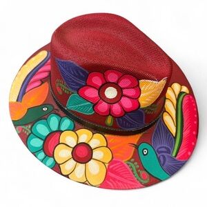 Hand-Painted Oaxaca Artisan Fedora – Birds & Florals (Medium)